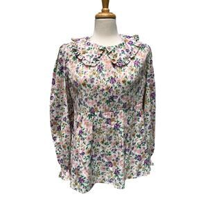 Pieces Mamalicious Maternity Top Sz L Smocked Floral Collar Cottagecore Prairie